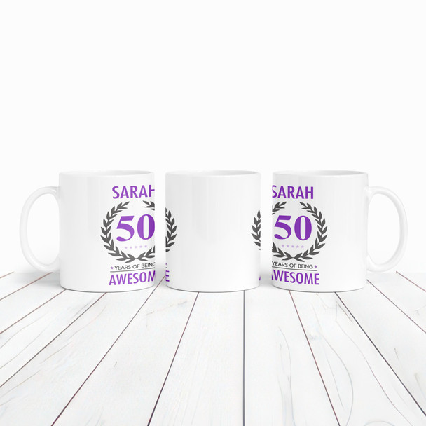 50th Birthday Gift For Women Purple Ladies Birthday Present Personalised Mug