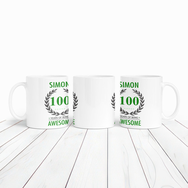 100th Birthday Gift For Man Green Male Mens Birthday Present Personalised Mug