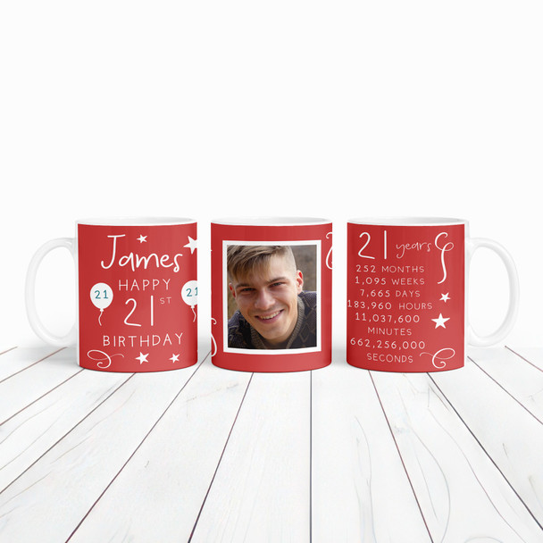 21st Birthday Gift For Teenager Red Photo Mins Seconds Personalised Mug