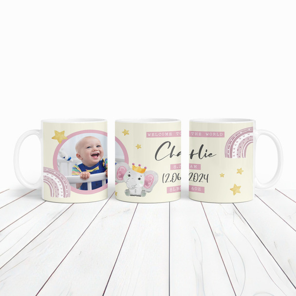 New Baby Girl Elephant Photo Yellow Tea Coffee Cup Custom Gift Personalised Mug