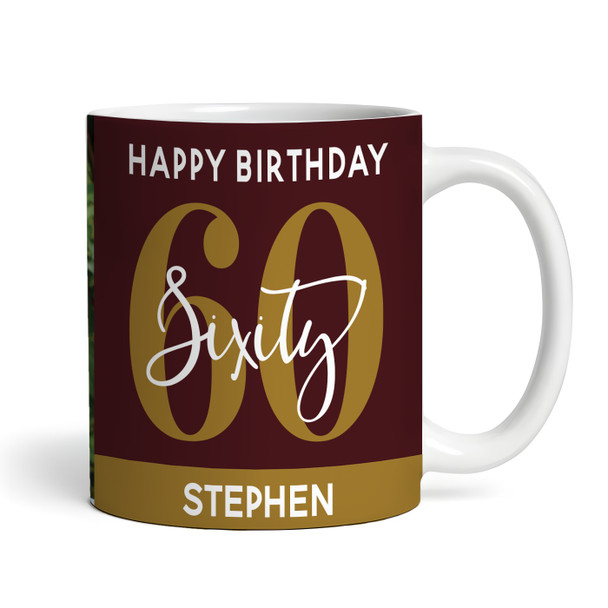 60th Birthday Gift Deep Red Gold Photo Tea Coffee Cup Personalised Mug