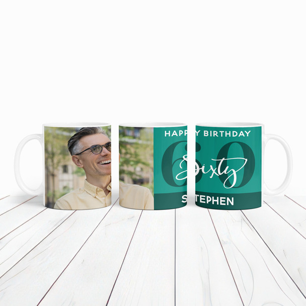 60th Birthday Photo Gift For Him Green Tea Coffee Cup Personalised Mug