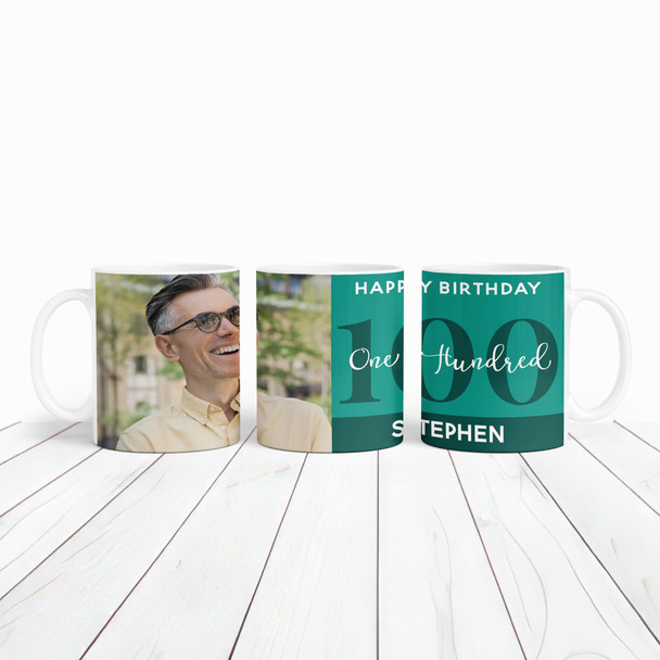 100th Birthday Photo Gift For Him Green Tea Coffee Cup Personalised Mug
