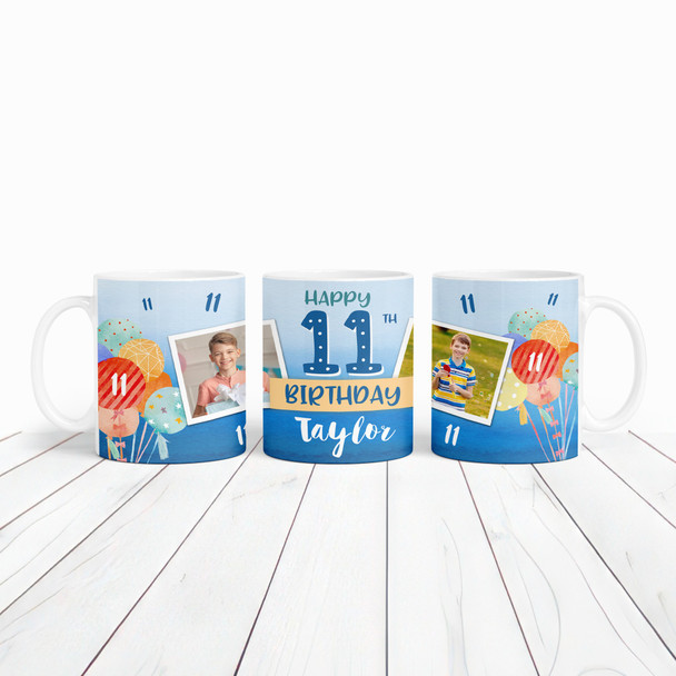 11th Birthday Gift For Boy Balloons Photo Tea Coffee Cup Personalised Mug