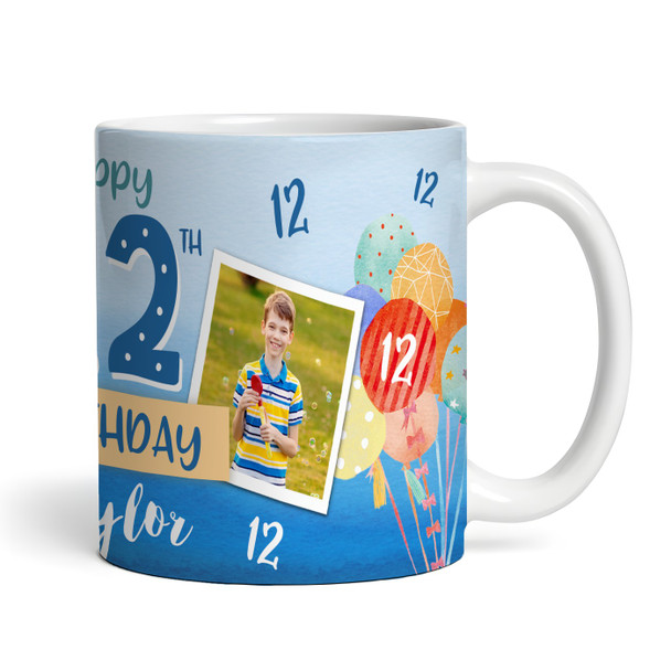 12th Birthday Gift For Boy Balloons Photo Tea Coffee Cup Personalised Mug