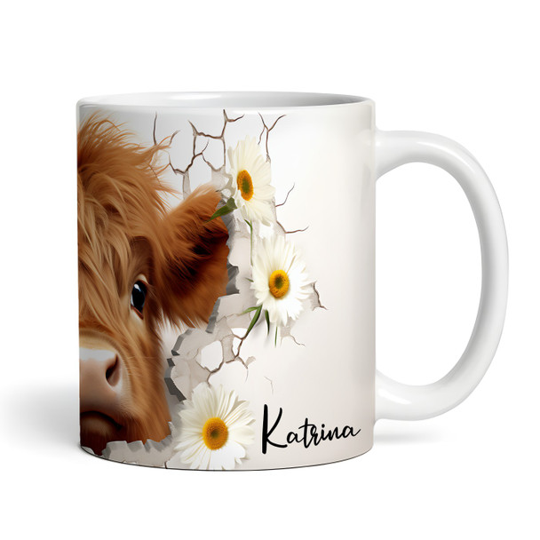 Cute 3D Peeking Highland Cow Name Tea Coffee Cup Custom Gift Personalised Mug