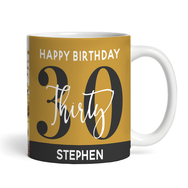 30th Birthday Gift Gold Black Photo Tea Coffee Cup Personalised Mug