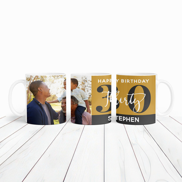 30th Birthday Gift Gold Black Photo Tea Coffee Cup Personalised Mug