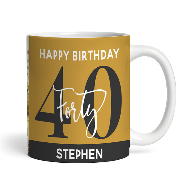 40th Birthday Gift Gold Black Photo Tea Coffee Cup Personalised Mug