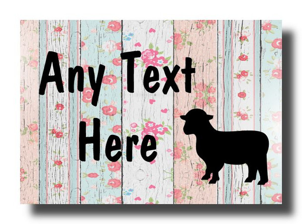 Lamb Sheep Shabby Wood Personalised Jumbo Fridge Magnet