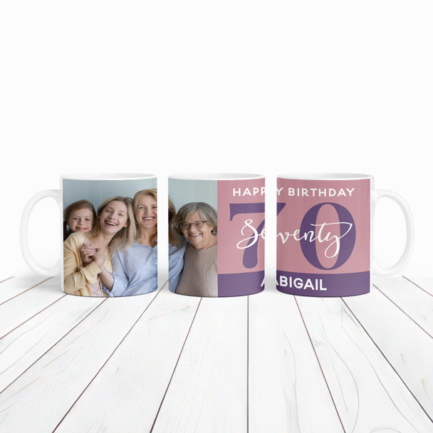 70th Birthday Photo Gift Dusky Pink Tea Coffee Cup Personalised Mug