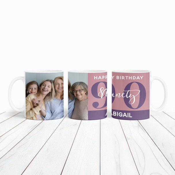 90th Birthday Photo Gift Dusky Pink Tea Coffee Cup Personalised Mug