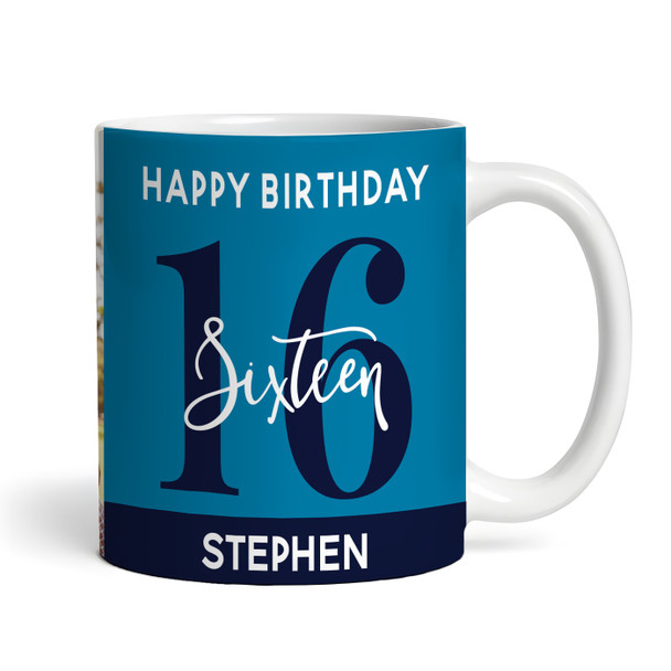 16th Birthday Photo Gift Blue Tea Coffee Cup Personalised Mug