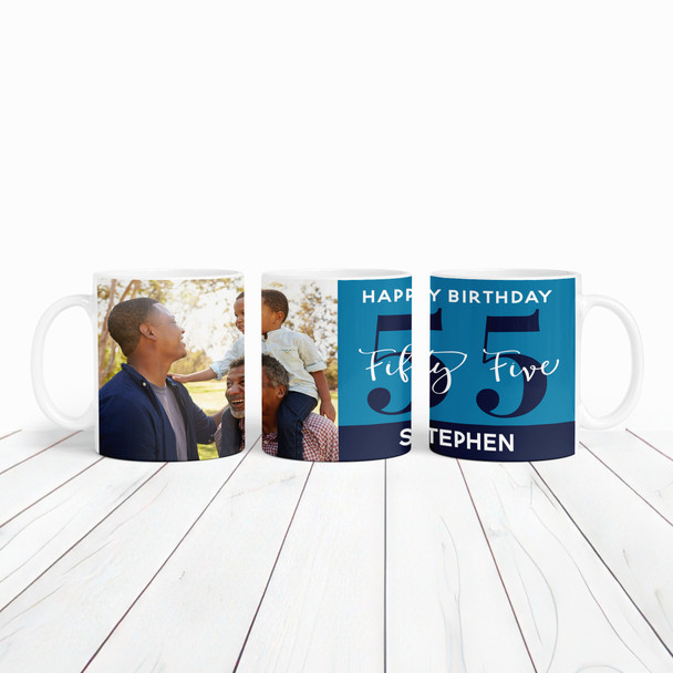 55th Birthday Photo Gift Blue Tea Coffee Cup Personalised Mug