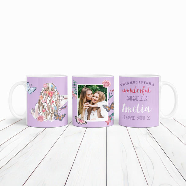 Gift For Sister Photo Purple Butterfly Tea Coffee Cup Personalised Mug