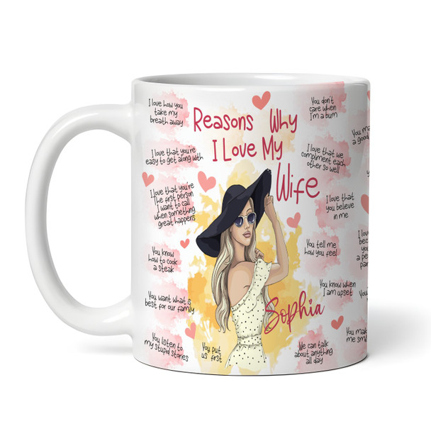 Romantic Gift For Wife Reasons Why I Love You Watercolour Woman Personalised Mug