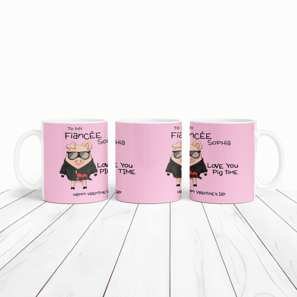 Fiancée Pink Love You Pig Time Sunglasses And Leather Jacket Personalised Mug