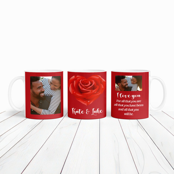 Valentine's Gift Heart Rose I Love You Photo Personalised Mug