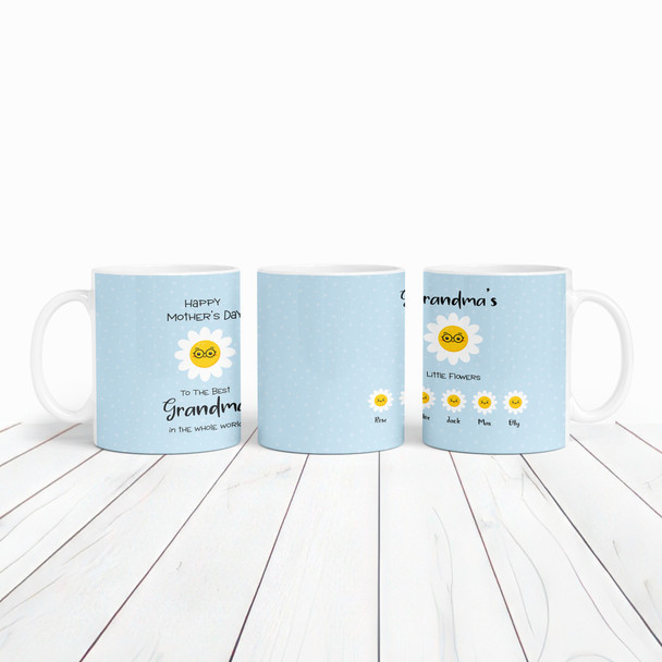 Mother's Day Gift Blue Background Grandma's Little Flowers Personalised Mug