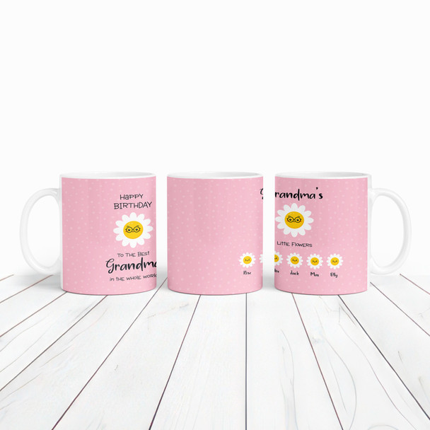 Birthday Gift Pink Background Grandma's Little Flowers Personalised Mug