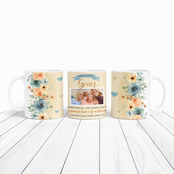 Gran Birthday Gift Mother's Day Flower Photo Flower Yellow Personalised Mug