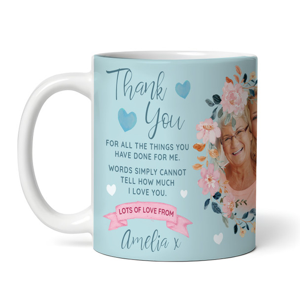 Nanny Birthday Gift Photo Blue Flower Thank You Personalised Mug