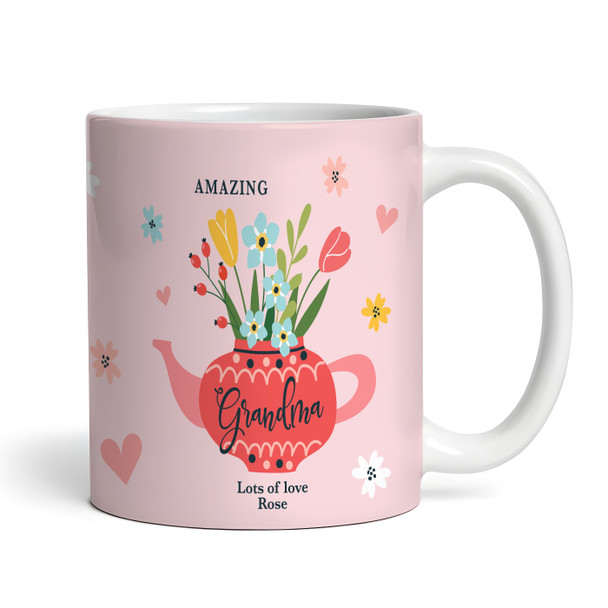 Grandma Mother's Day Gift Red Floral Teapot Personalised Mug