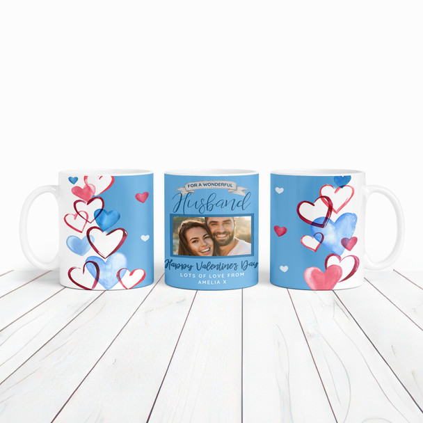 Husband Blue Heart Photo Valentine's Day Gift Personalised Mug