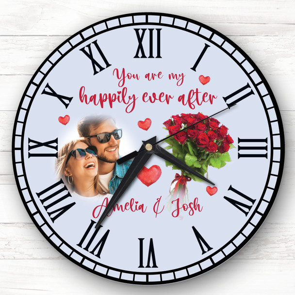 Happy Ever After Photo Valentine's Day Gift Anniversary Blue Personalised Clock