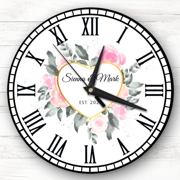 Watercolour Floral Anniversary Birthday Valentine's Day Gift Personalised Clock