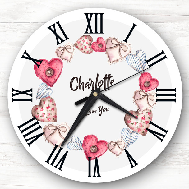 Hearts Wreath Valentine's Day Gift Birthday Anniversary Grey Personalised Clock