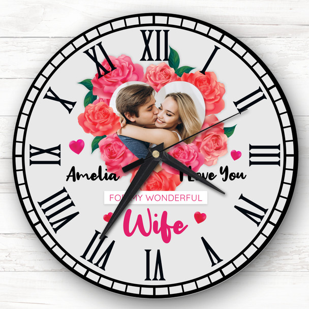 Wife I Love You Photo Valentine's Day Gift Anniversary Grey Personalised Clock
