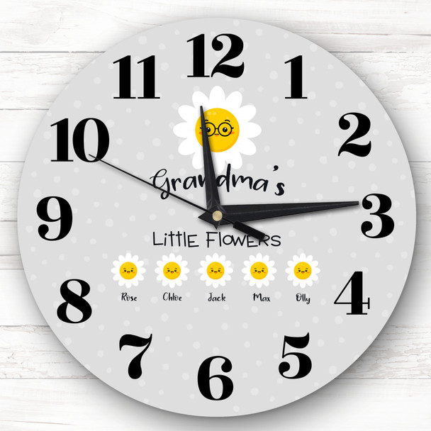 Grandma's Little Flowers Grey Mother's Day Gift For Grandma Personalised Clock
