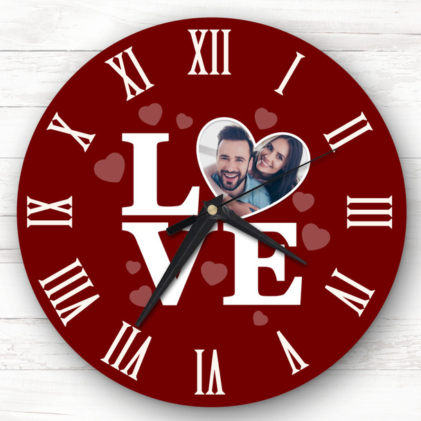 Burgundy Background Love Photo Anniversary Valentine's Gift Personalised Clock
