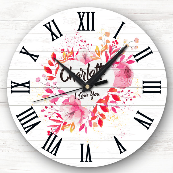 Pink Floral Heart Valentine's Day Gift Birthday Anniversary Personalised Clock