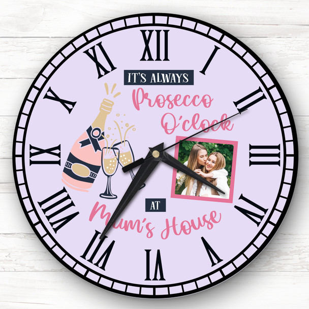 Prosecco O'clock Mums House Photo Mother's Day Gift Purple Personalised Clock