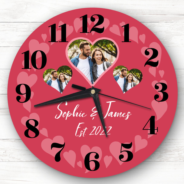 Couple Photo Red Valentine's Day Gift Birthday Anniversary Personalised Clock