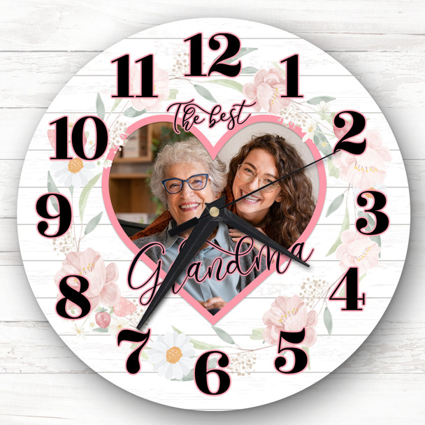 Grandma Pink Floral Photo Frame Mother's Day Birthday Gift Personalised Clock