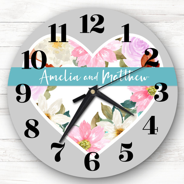 Couple Heart Flowers Anniversary Birthday Valentine's Gift Personalised Clock