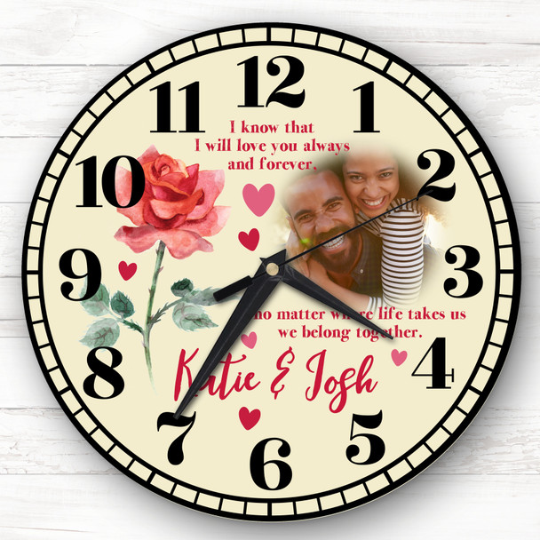 Yellow Rose Flower Photo Valentine's Day Gift Anniversary Personalised Clock