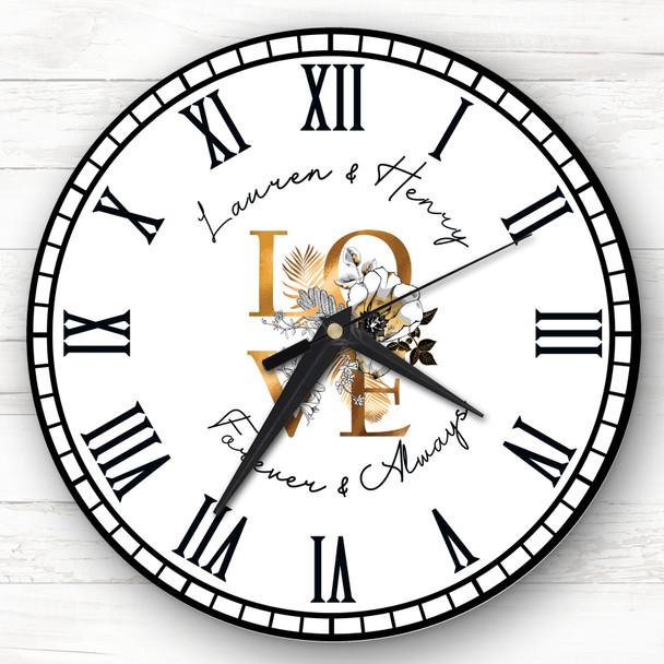 Gold And Black Love Anniversary Birthday Valentine's Gift Personalised Clock