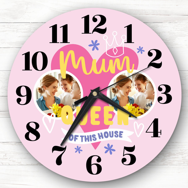 Queen Of This House Pink Photo Mother's Day Birthday Gift Personalised Clock