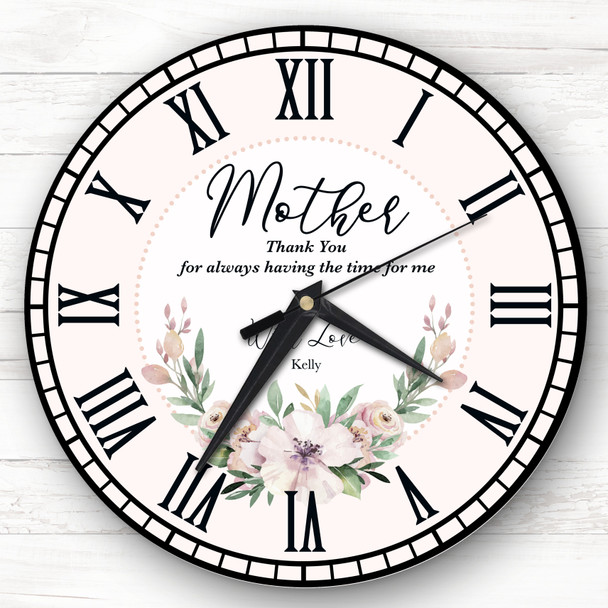 Mother Pink Watercolour Floral Mother's Day Birthday Gift Personalised Clock