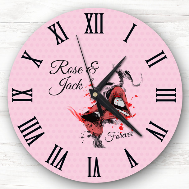 Pink Lips Kissing Sexy Couple Romantic Valentine's Gift Personalised Clock