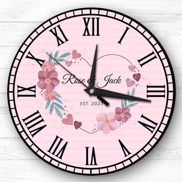 Floral Heart Anniversary Birthday Valentine's Gift Pink Personalised Clock