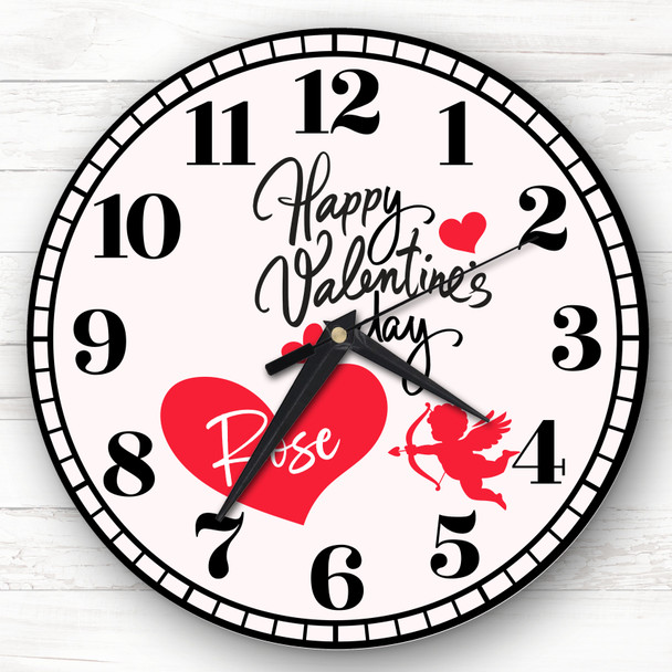 Silhouette Red Cupid Love Hearts Valentine's Day Gift Personalised Clock