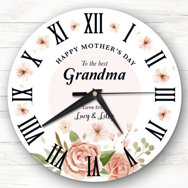 The Best Grandma Mother's Day Gift Watercolour Floral Personalised Clock