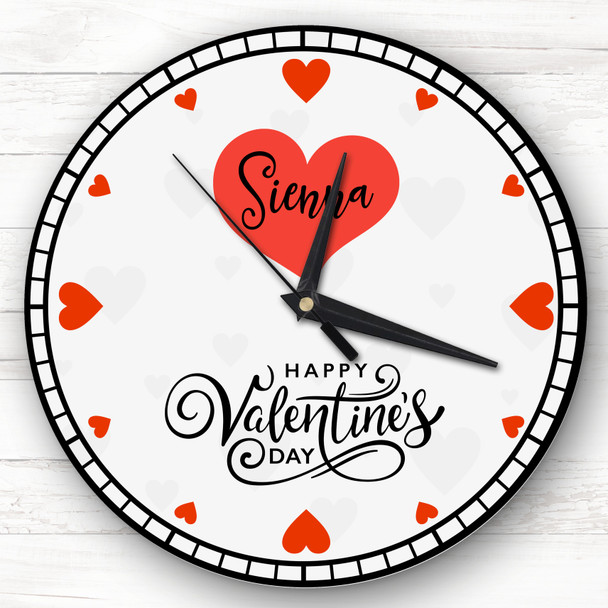 Hearts Clock Face Romantic Valentine's Day Gift Grey Personalised Clock