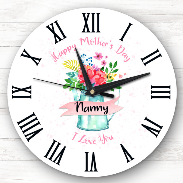 Nanny Floral Watering Can Happy Mother's Day Gift Personalised Clock
