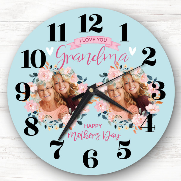 Grandma Mother's Day Gift Blue Flower Photos Personalised Clock